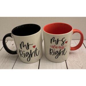 Mr. Right And Mrs. Always Right White With Black And Orange Coffee Mugs 8oz EUC